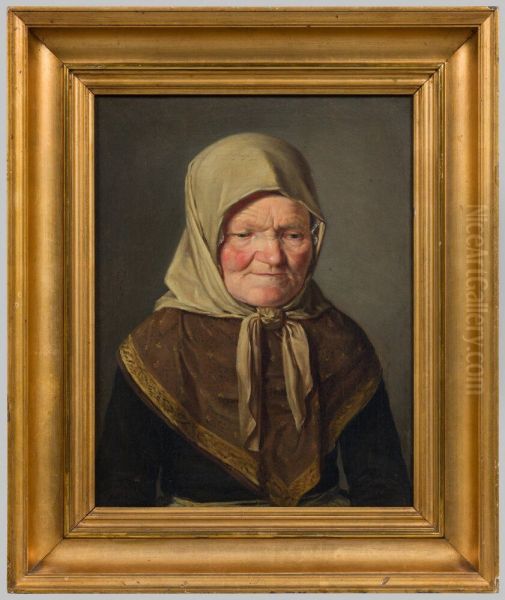 Study of an Old Woman with a Huckle and a Shawl Oil Painting by Johan Vilhelm Gertner