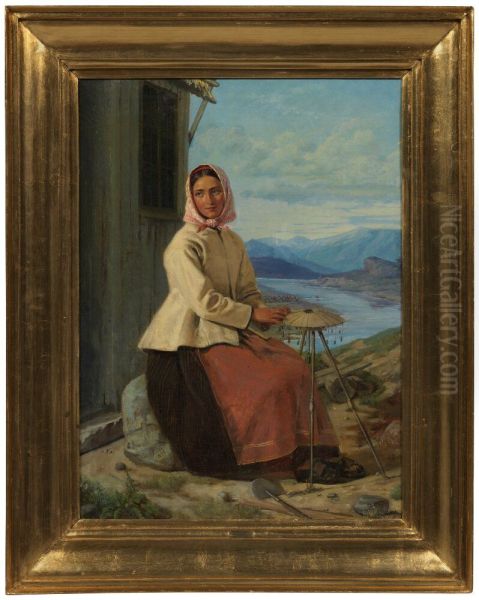 Woman with Handwork outside a Fisherman's Hut Oil Painting by Moritz Unna