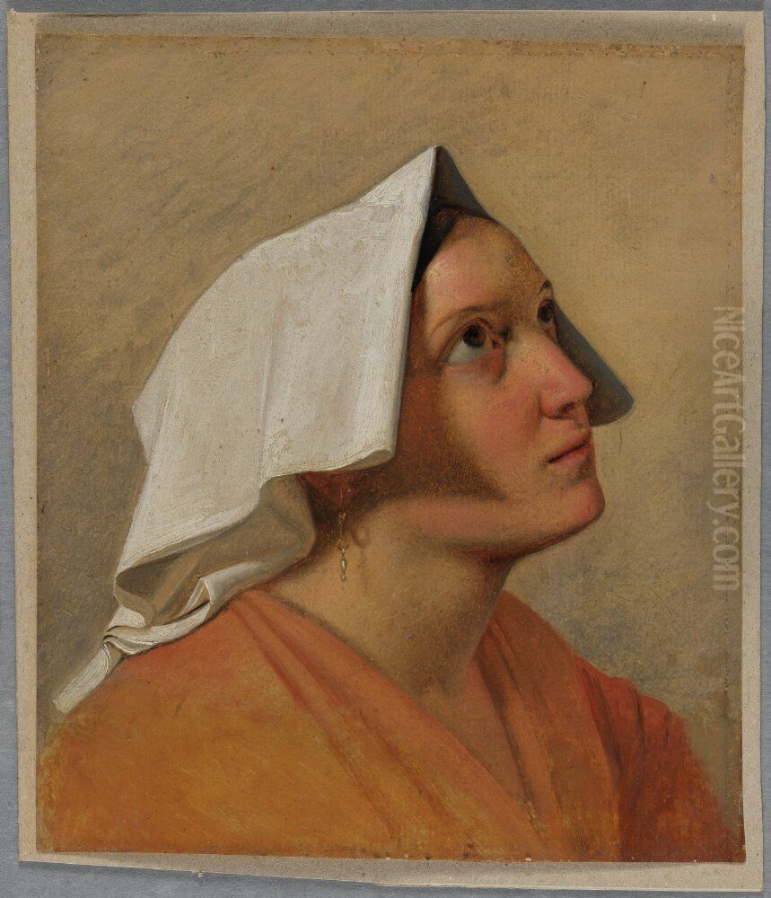 Italian Woman. Study Oil Painting by August Riedel
