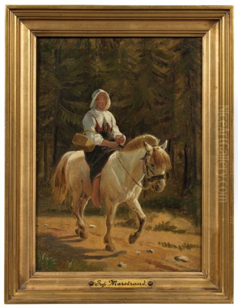 A Woman from Dalecarlia Riding Barefooted on a White Horse Oil Painting by Wilhelm Marstrand