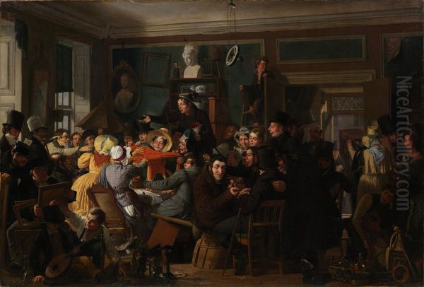 Auction Scene Oil Painting by Wilhelm Marstrand