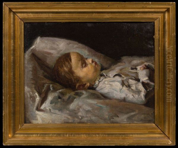 A Dead Girl Oil Painting by Viggo Johansen