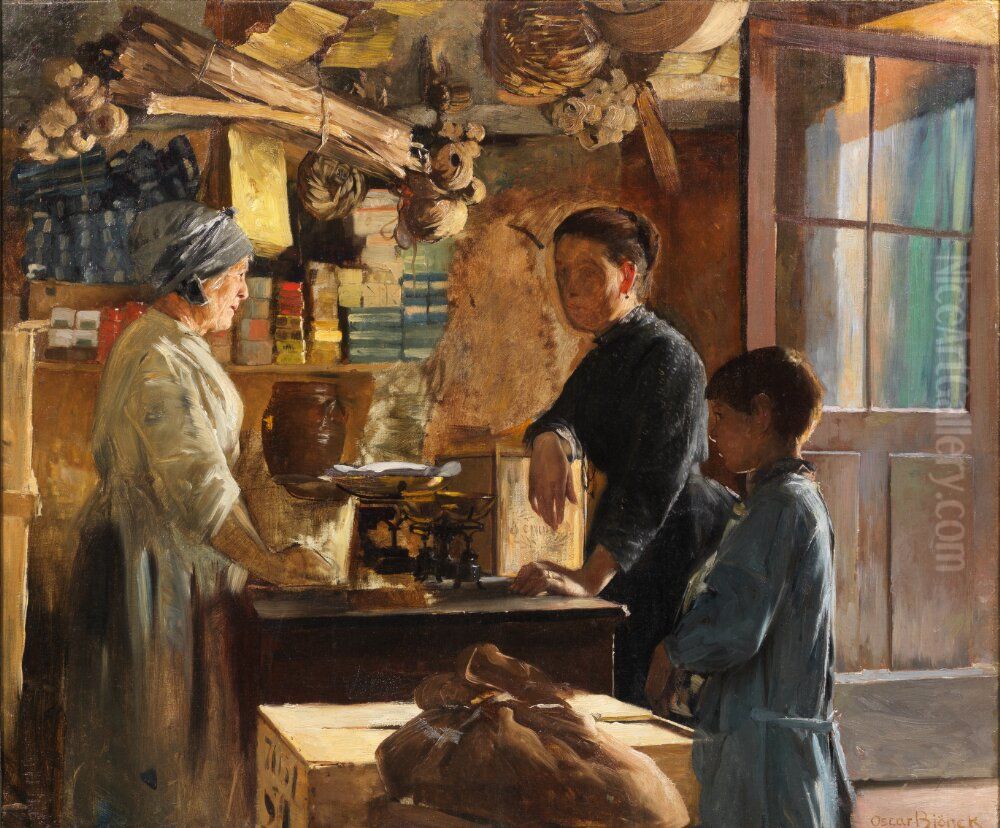 The Store in Grez-sur-Loing Oil Painting by Oscar Bjorck