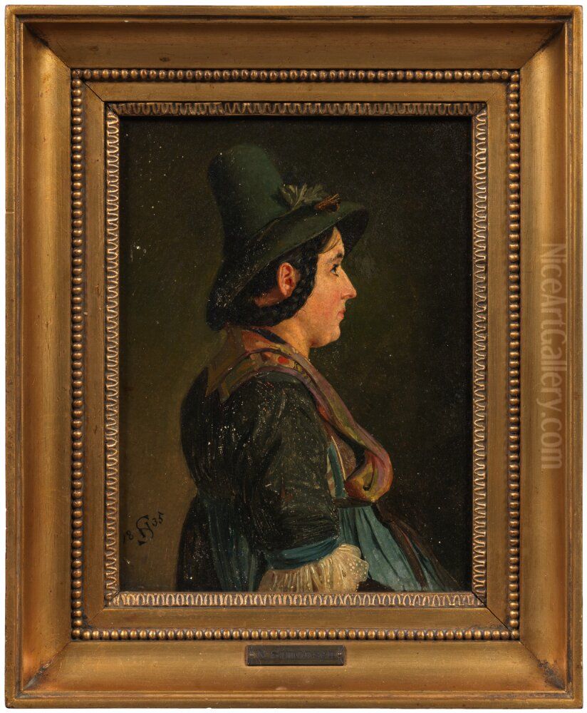 Profile Study of a Woman in Tyrolean Costume Oil Painting by Niels Simonsen