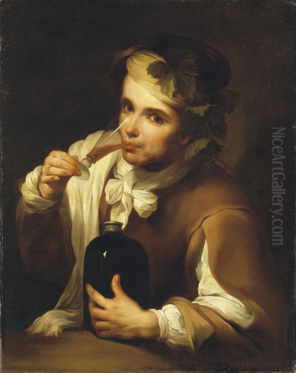 Yngling som dricker vin Oil Painting by Bartolome Esteban Murillo