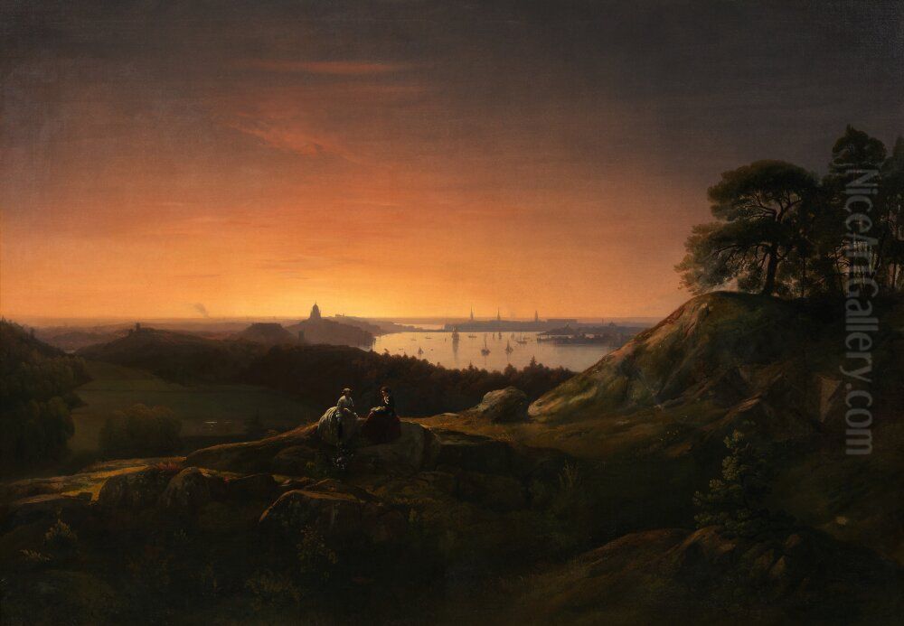 View of Stockholm from Kvarnholmen Oil Painting by Carl Stefan Bennet