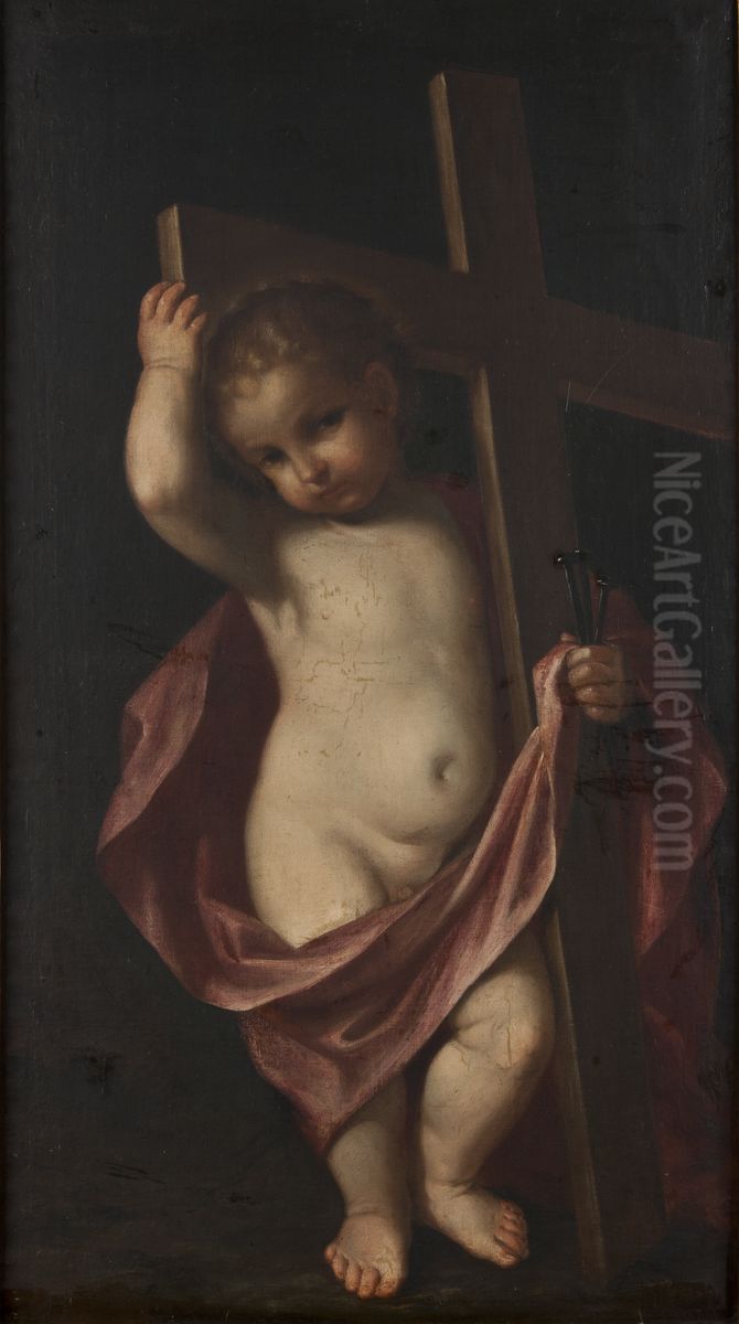 The Christ Child Holding the Cross Oil Painting by Giovanni Francesco Barbieri