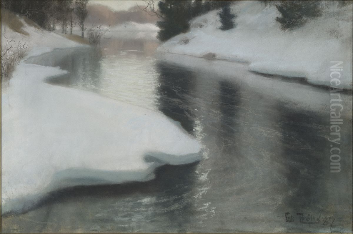 Islossning Oil Painting by Frits Thaulow