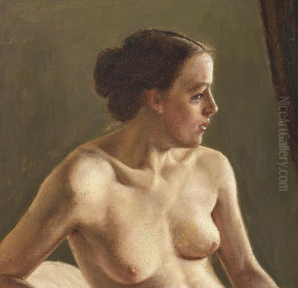 A model, sitting. Oil Painting by Vilhelm Kyhn