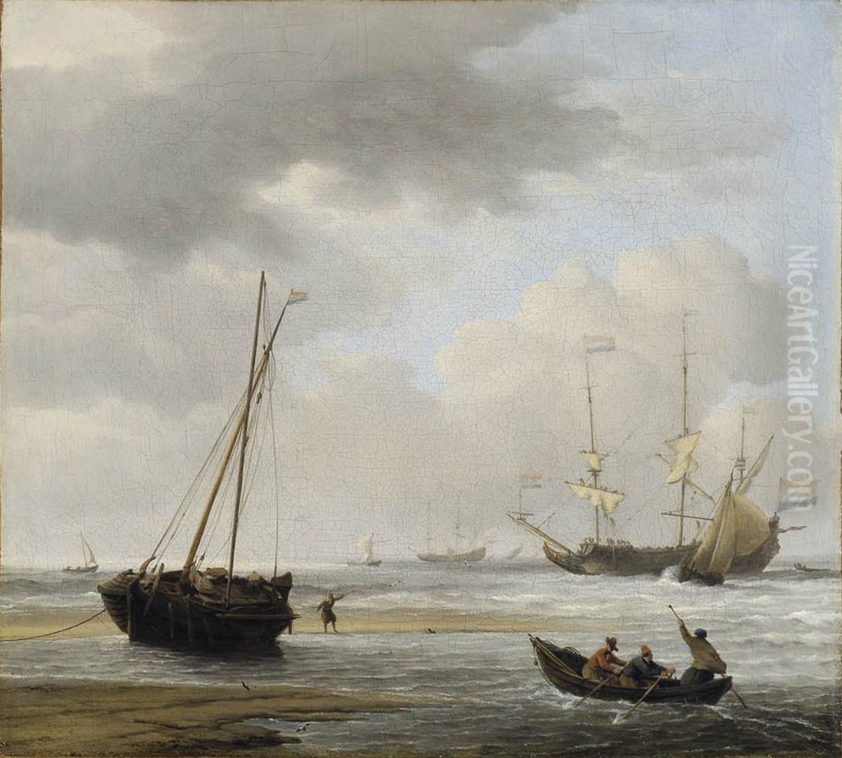 Scene de cote avec navires de guerre et de peche Oil Painting by Willem van de Velde the Younger
