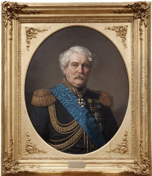 Johan Peter Lefren (1784-1862), general, pedagog, politiker, gift med Maria Antoinetta Hedman Oil Painting by Amalia Lindegren