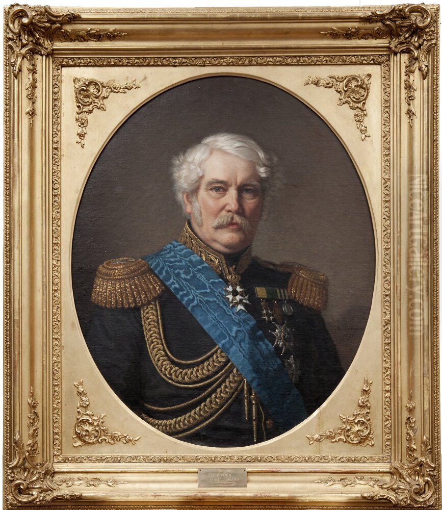 Johan Peter Lefren (1784-1862), general, educationalist, politician, Married to Maria Antoinetta Hedman Oil Painting by Amalia Lindegren