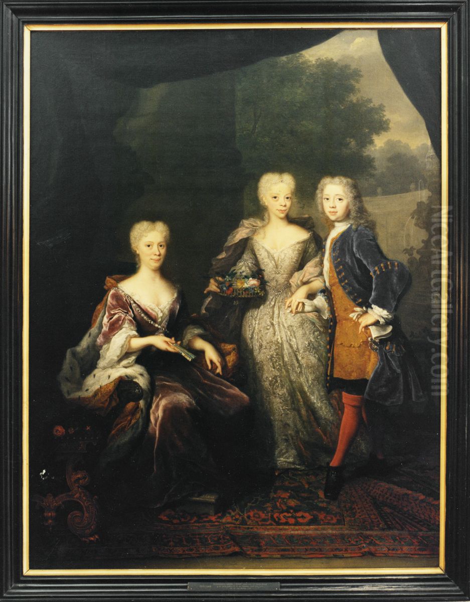 Maria Lovisa (1688-1765), prinsessa av Hessen-Kassel och Nassau-Dietz-Oranien samt hennes barn Anna Charlotta Amalia (1710-1777), prinsessa av Nassau-Dietz-Oranien och Vilhelm IV (1711-1751), prins av Nassau-Dietz-Oranien och stathallare av Nederlanderna Oil Painting by Arnold Boonen