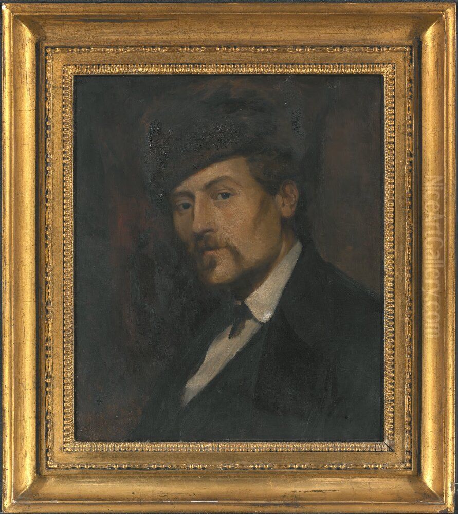 Edvard Perseus (1841-1890), konstnar, tecknare, hovintendent, gift med Agnes Claesson Oil Painting by Edvard Perseus