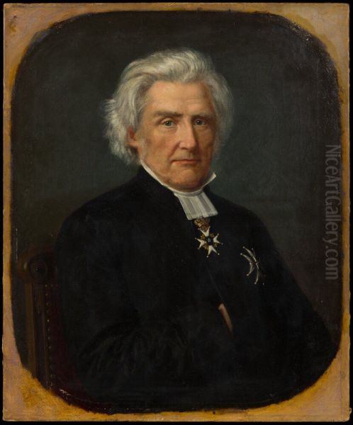 Peter Wieselgren (1800-1877), docent, domprost, litteraturhistoriker, nykterhetsforesprakare, g.m. Mathilda Rosenqvist Oil Painting by Hilda Lindgren