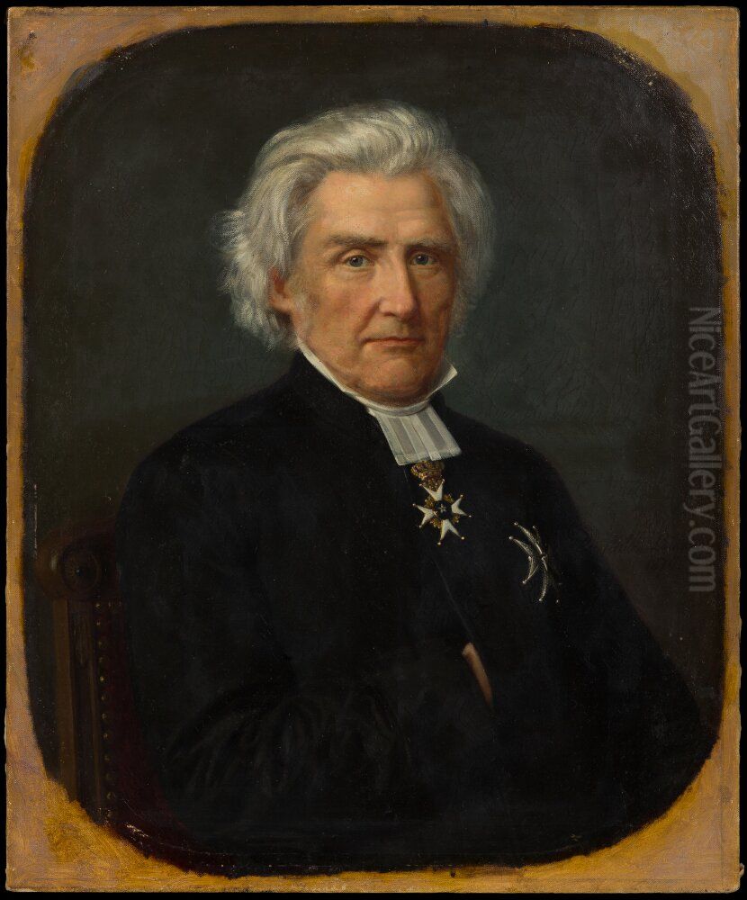 Peter Wieselgren (1800-1877), associate professor, dean, literature historian, temperance advocate, married to Mathilda Rosenqvist Oil Painting by Hilda Lindgren