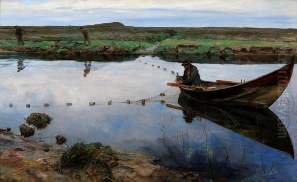 Laksefiskere Oil Painting by Eilif Peterssen