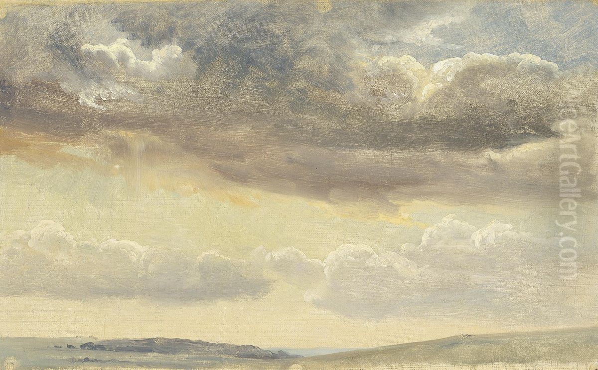 Studie af skyer naer havet. Oil Painting by P. C. Skovgaard