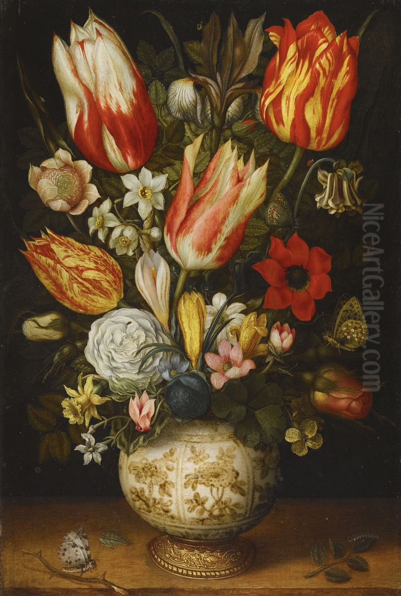 Flowers in a Porcelain Vase Oil Painting by Christoffel van den Berghe