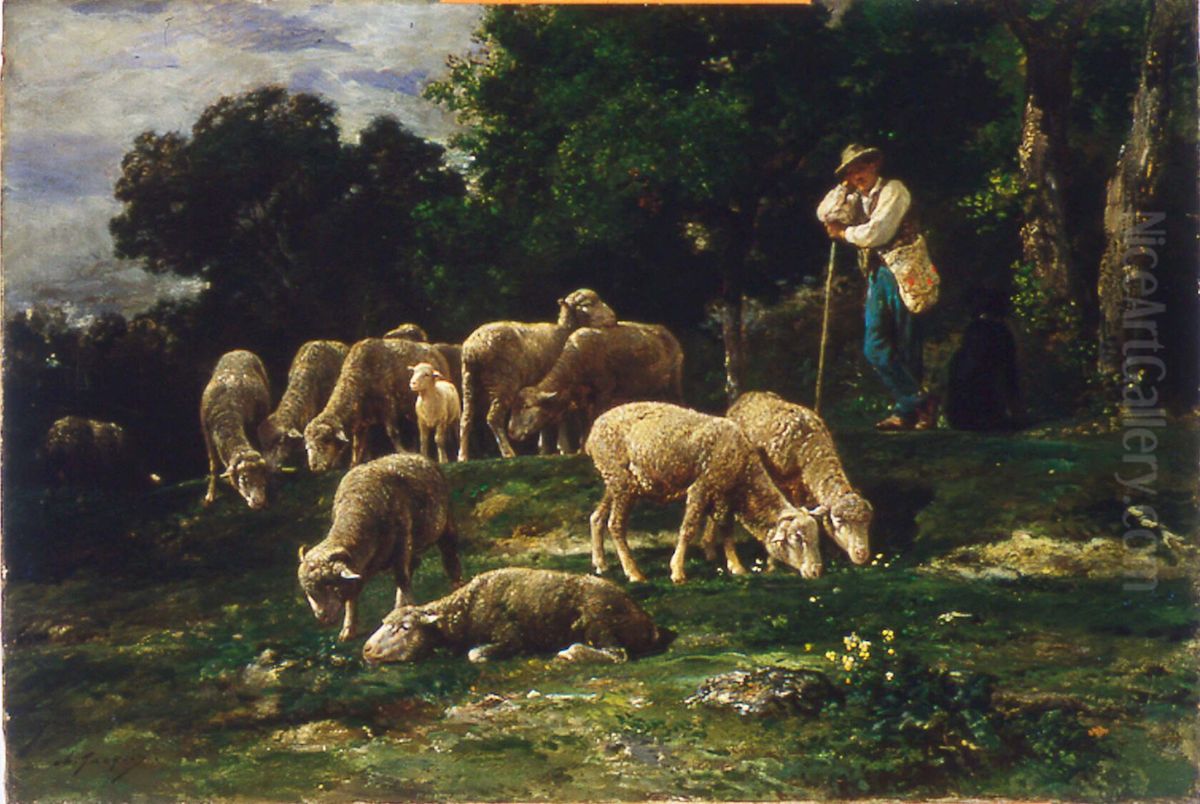 Tending the Flock Oil Painting by Charles Jacque