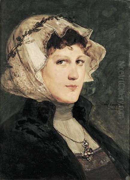 Kvinne med kyse Oil Painting by Eilif Peterssen
