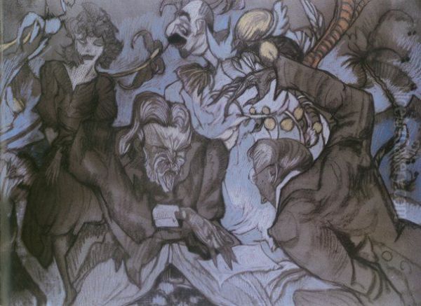 Kompozycja z czterema postaciami Oil Painting by Stanislaw Ignacy Witkiewicz