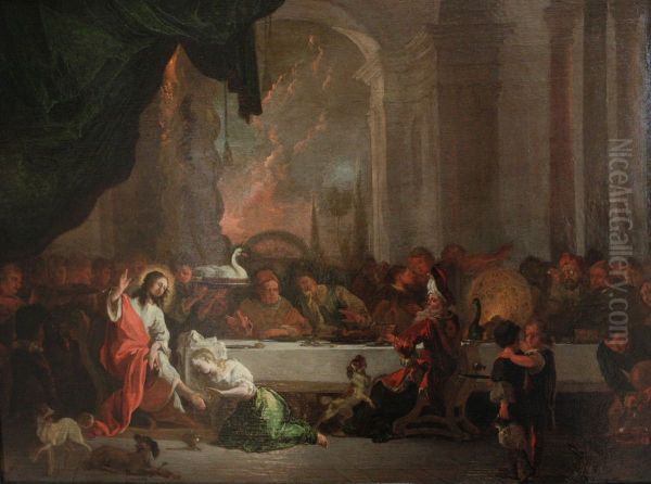 Le repas chez Simon Oil Painting by Abraham Hondius