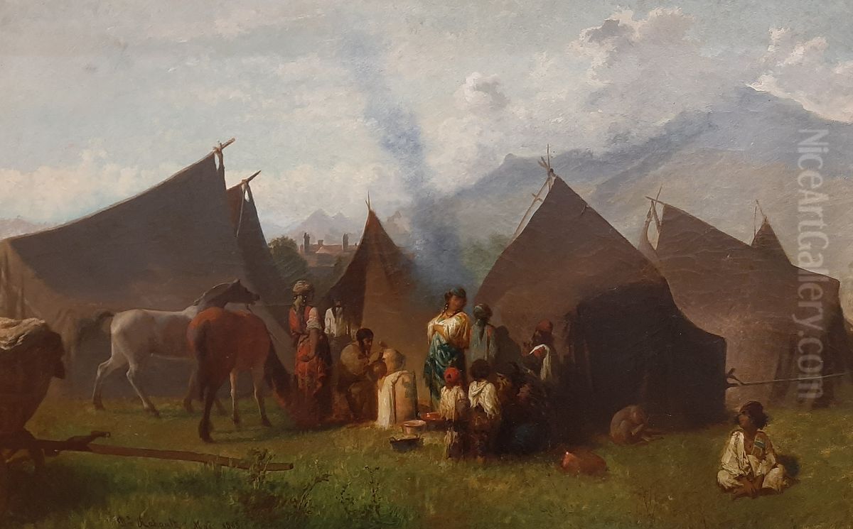 Campements de bohemiens a l'Esplanade devant la Porte de France Oil Painting by Diodore Rahoult