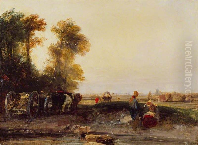 Landscape with Timber Waggon Oil Painting by Richard Parkes Bonington Landscape with Timber Waggon Oil Painting by Richard Parkes Bonington