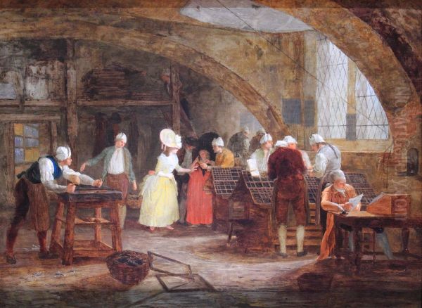 La Visite a l'imprimerie Oil Painting by Leonard Defrance