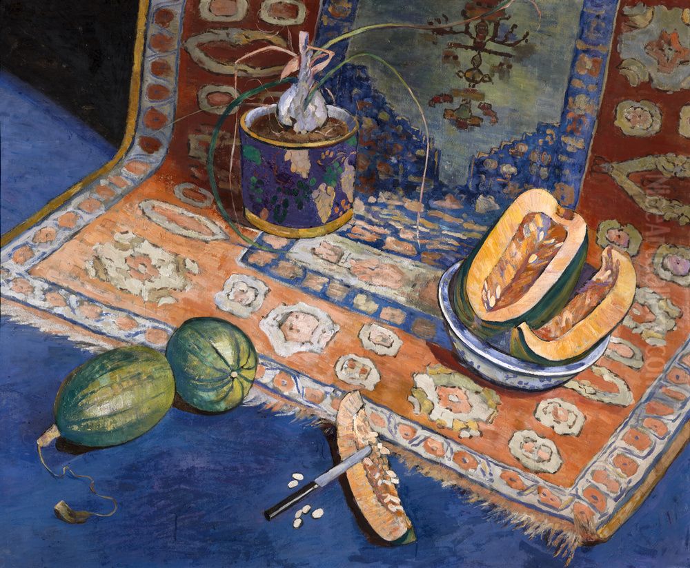 Nature morte aux pasteques, vases et tapis Oil Painting by Georgette Agutte
