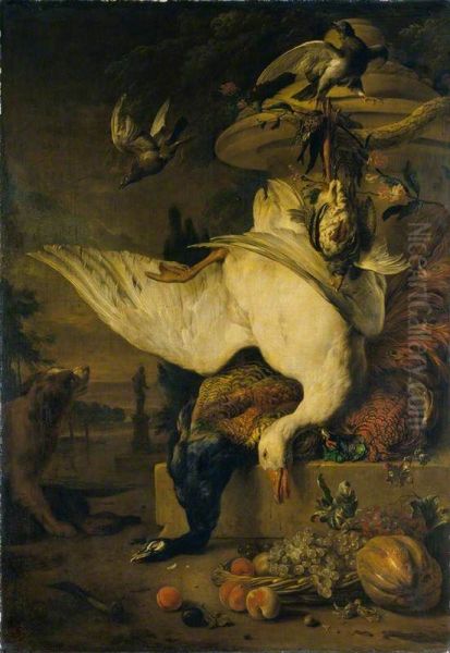 Dead Goose and Peacock Oil Painting by Jan Weenix