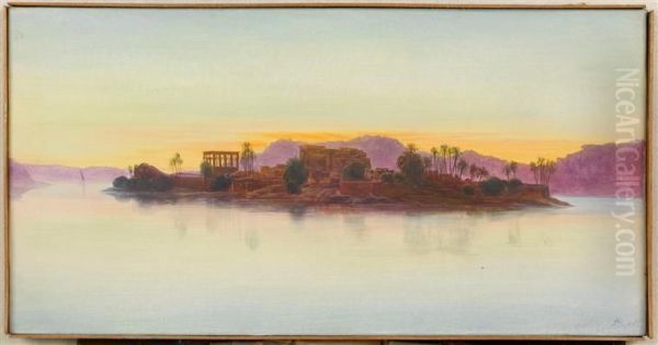 Coucher de soleil sur l'ile de Philae Oil Painting by Edward Lear