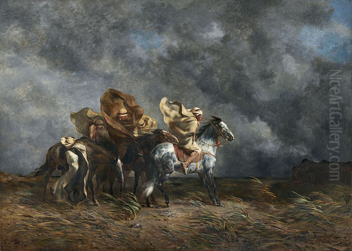 Windstorm on the Esparto Plains of the Sahara Oil Painting by Eugene Fromentin