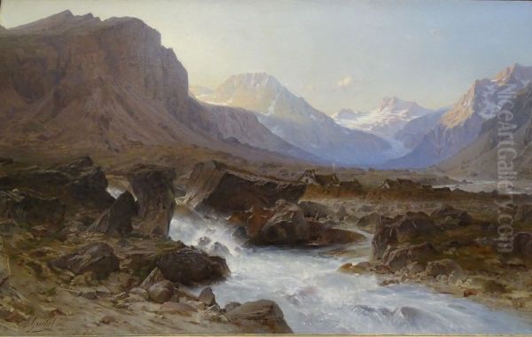 La Berarde en Oisans et la vallee de la Pilatte Oil Painting by Laurent Guetal