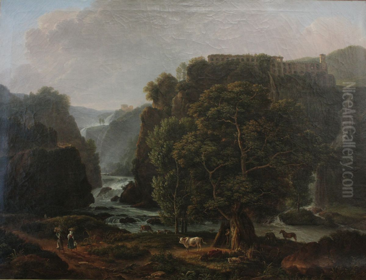 Paysage, vue des Cascatelles de Tivoli Oil Painting by Simon Denis