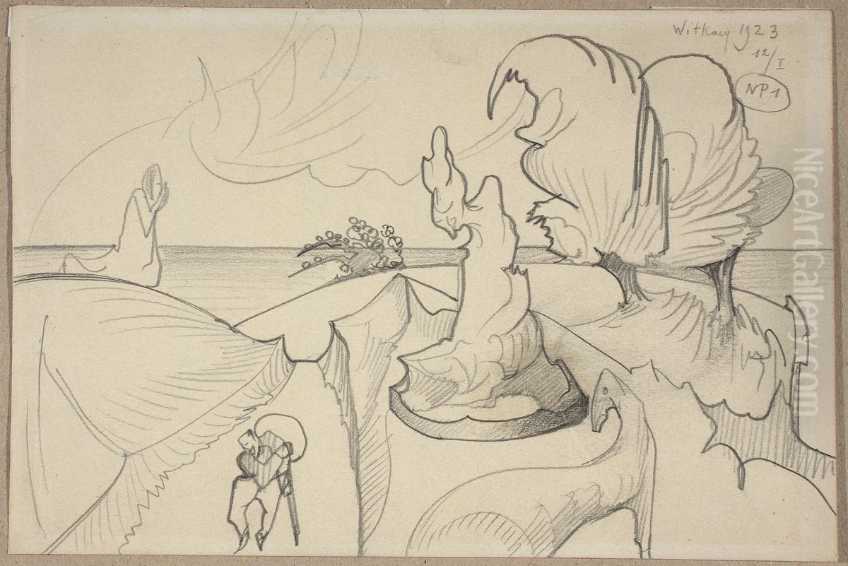 Fantastic landscape Oil Painting by Stanislaw Ignacy Witkiewicz (Witkacy)