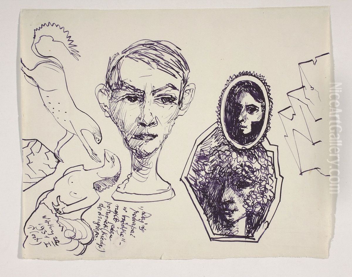 Daj sie podrapac w brodke... Oil Painting by Stanislaw Ignacy Witkiewicz (Witkacy)