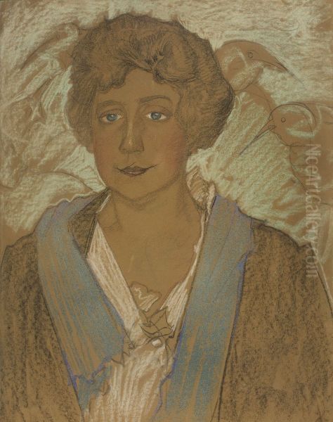 Portret Tekli Potockiej, z ptakami w tle Oil Painting by Stanislaw Ignacy Witkiewicz (Witkacy)