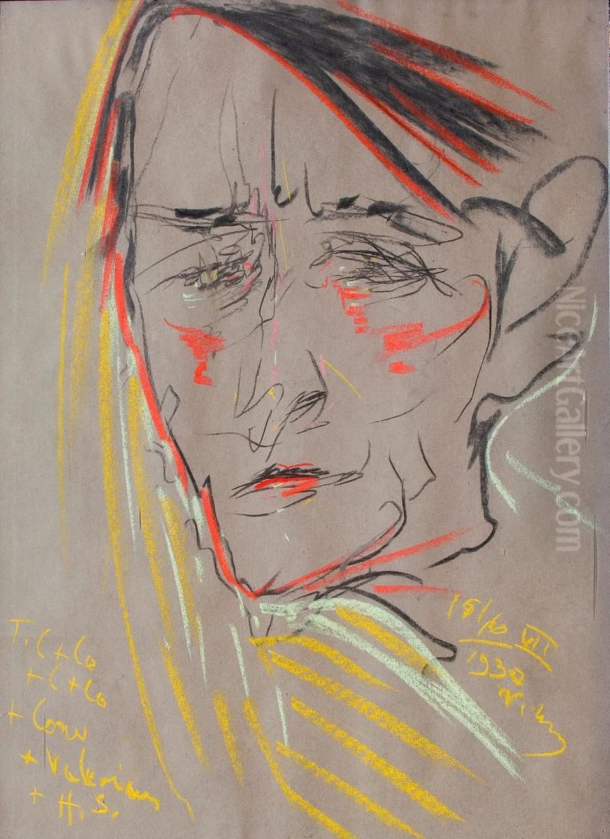 Self-portrait, in the presence of H. S. Oil Painting by Stanislaw Ignacy Witkiewicz (Witkacy)