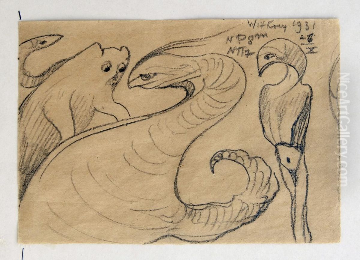 Four animal creatures Oil Painting by Stanislaw Ignacy Witkiewicz (Witkacy)