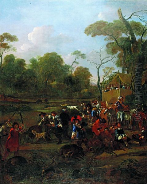 Boar hunt Oil Painting by Jan Miel