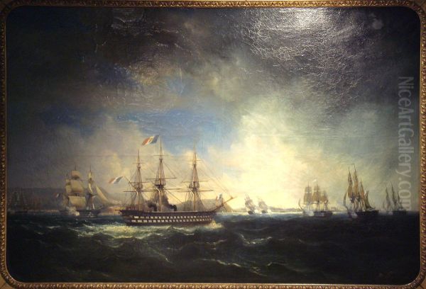 Arrivee du Prince President en rade de Toulon Oil Painting by Lauvergne, Barthelemy