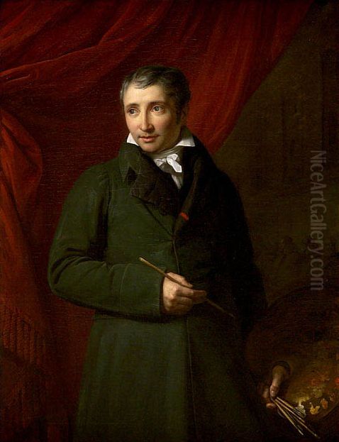Self-portrait with palette Oil Painting by Francois Marius Granet