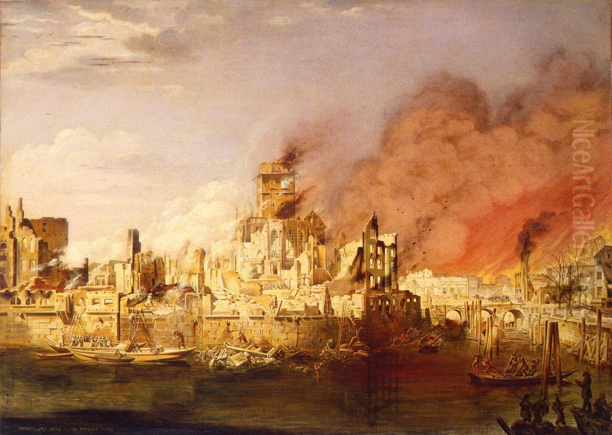 The Great Fire of Hamburg on May 5, 1842 Oil Painting by Ditlev Martens