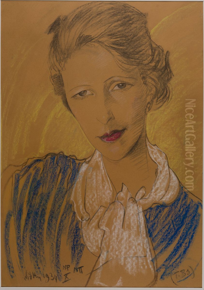 Asymmetric Lady - Portrait of Eugenia Wyszomirska-Kuznicka Oil Painting by Stanislaw Ignacy Witkiewicz (Witkacy)