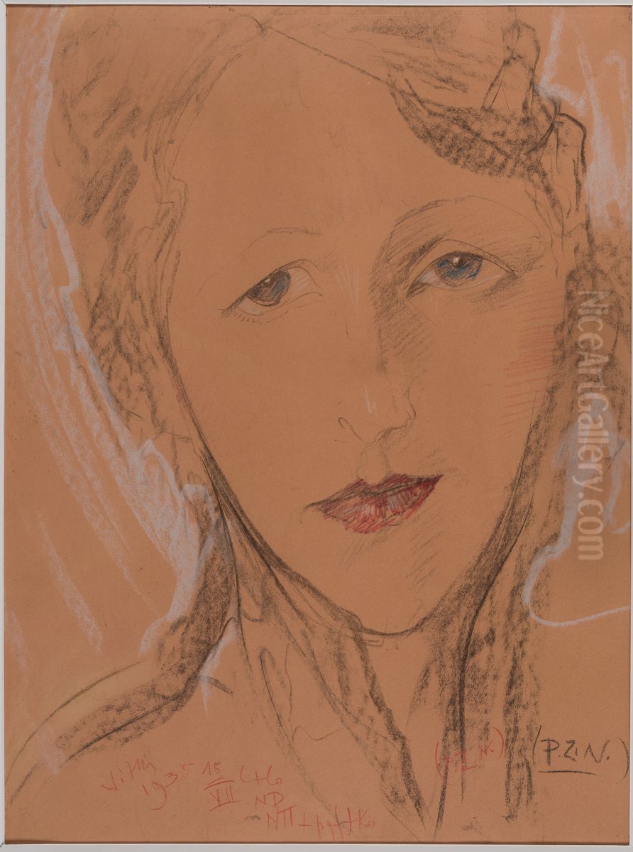 Asymetryczna Dama - Portret Eugenii Wyszomirskiej-Kuznickiej Oil Painting by Stanislaw Ignacy Witkiewicz (Witkacy)