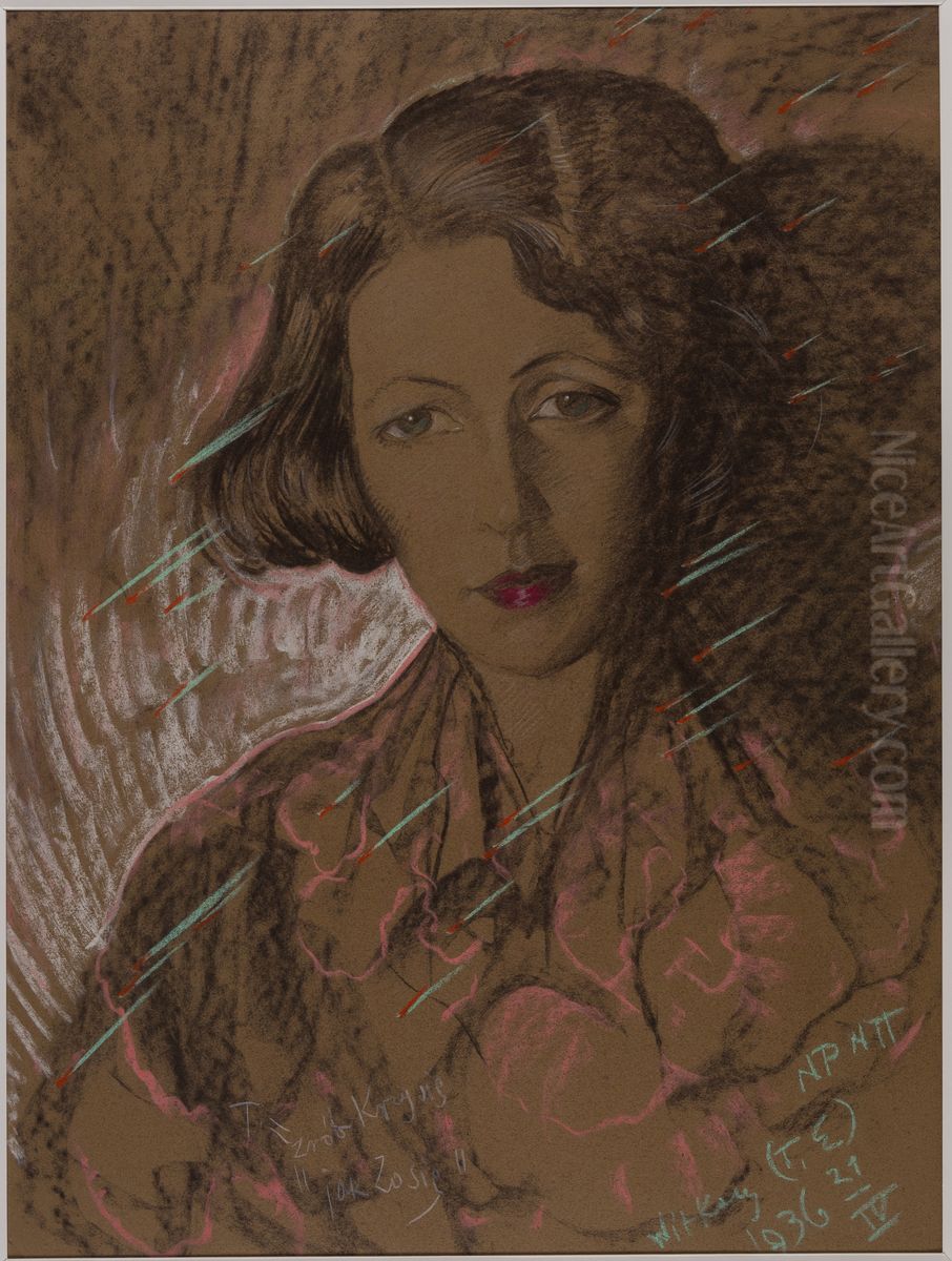 Asymmetric Lady - Portrait of Eugenia Wyszomirska-Kuznicka - Make Krysia like Zosia Oil Painting by Stanislaw Ignacy Witkiewicz (Witkacy)