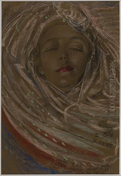 Asymetryczna Dama - Portret Eugenii Wyszomirskiej-Kuznickiej - Powrot z balu Oil Painting by Stanislaw Ignacy Witkiewicz (Witkacy)