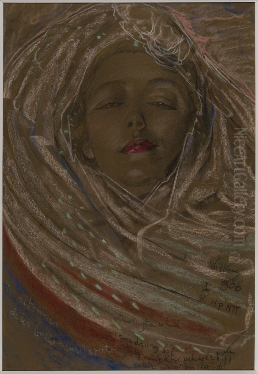 Asymmetric Lady - Portrait of Eugenia Wyszomirska-Kuznicka - Return from the ball Oil Painting by Stanislaw Ignacy Witkiewicz (Witkacy)